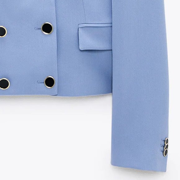 NEW Zara Cropped Double Breasted Blazer Mid Blue S - Picture 9 of 11